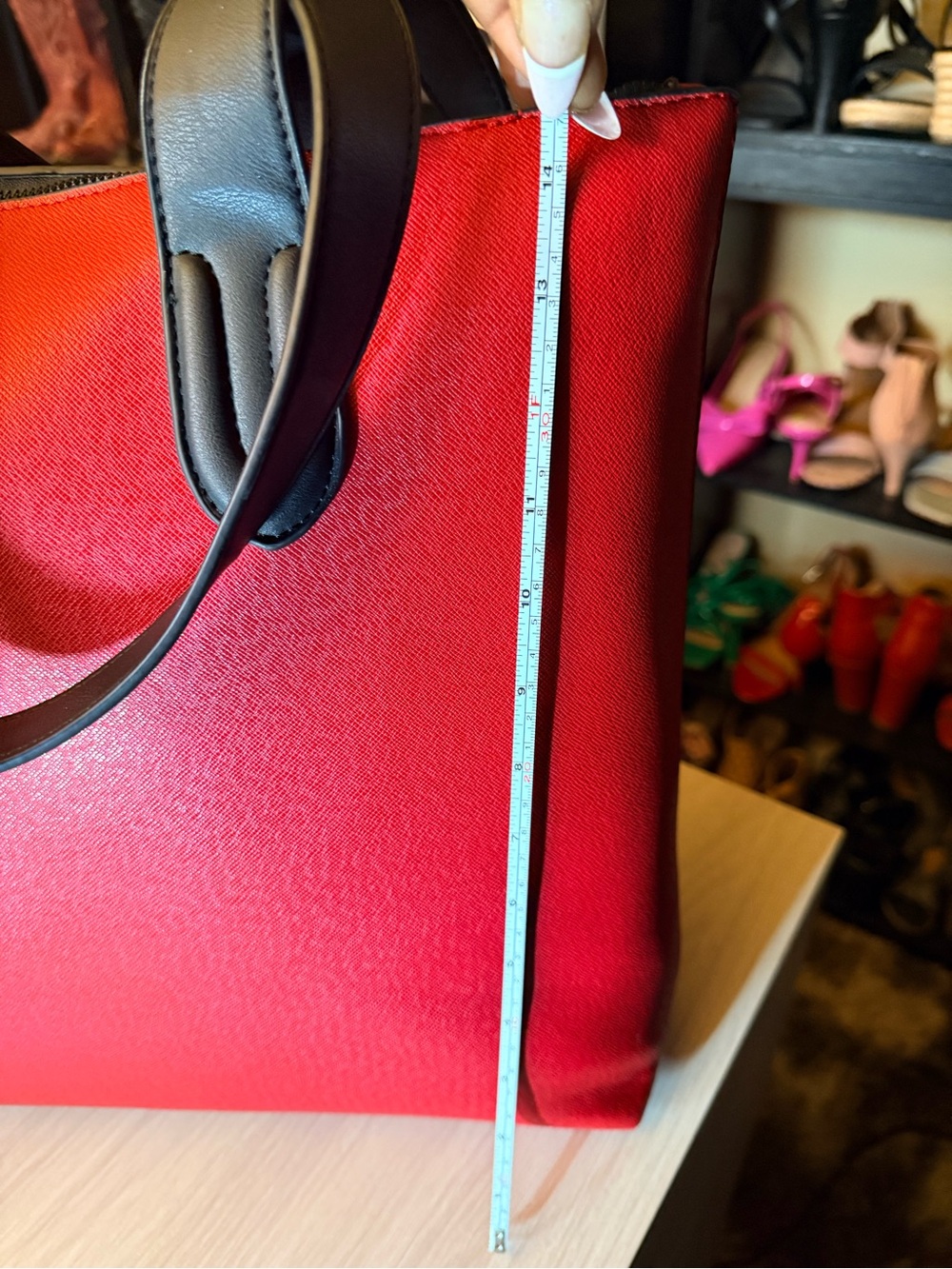 Red Leather Tote Bag with Black Handles - Picture 8 of 13
